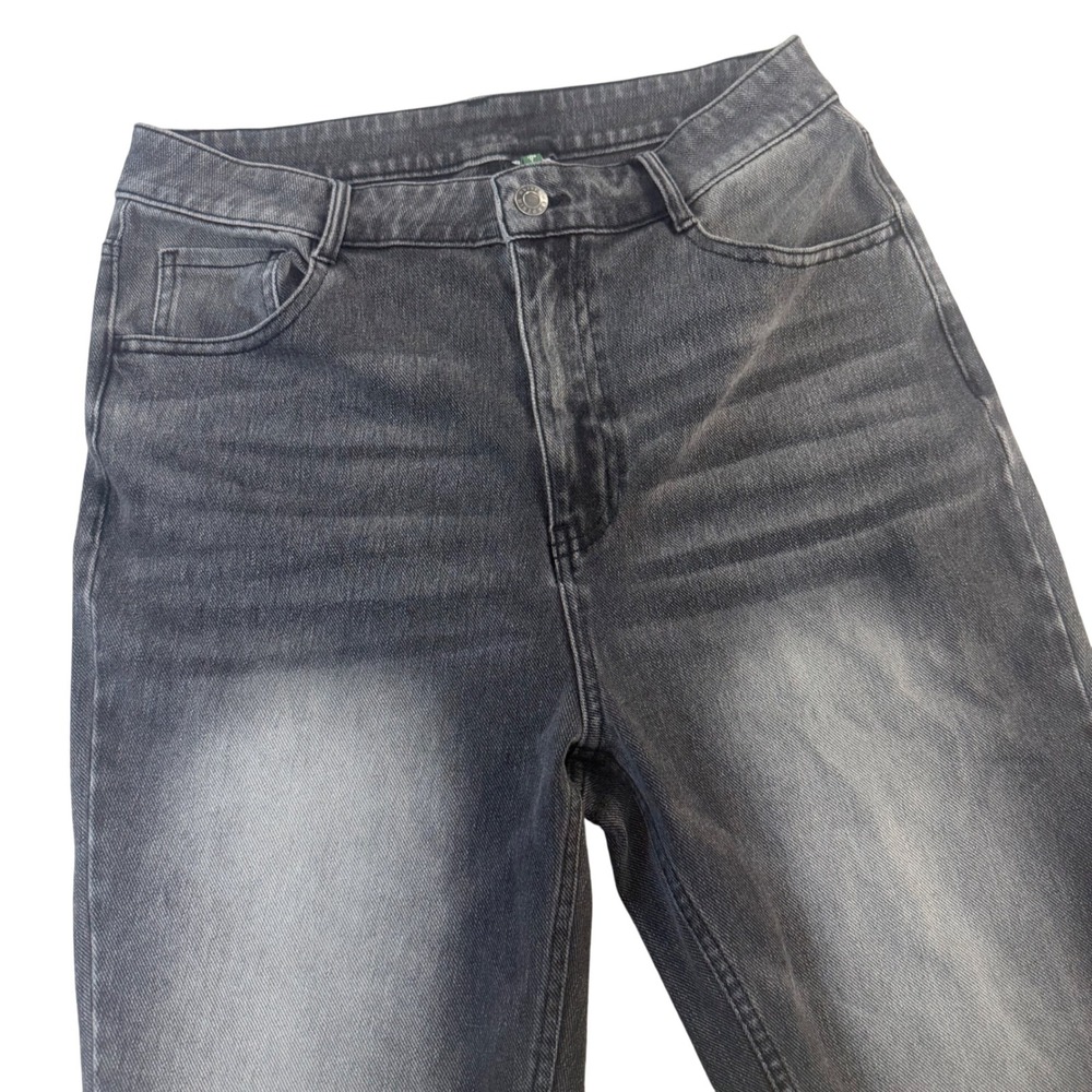 Halara Womens High Waisted Straight Leg Jeans Faded Black Distressed Denim Sz 8